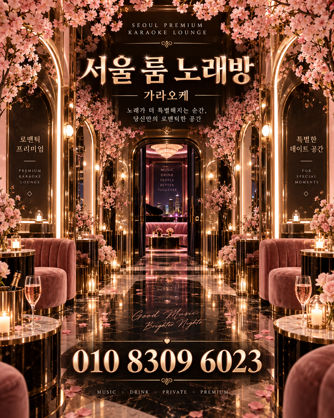 삼전동 가라오케 · 서울 룸 노래방 홍보 포스터, 체리블로섬 라운지